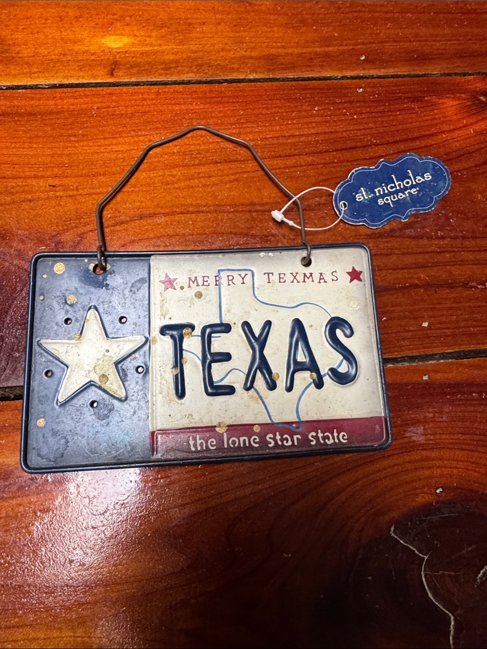 St. Nicholas Square Texas Metal Wall Sign - Blue/White/Red